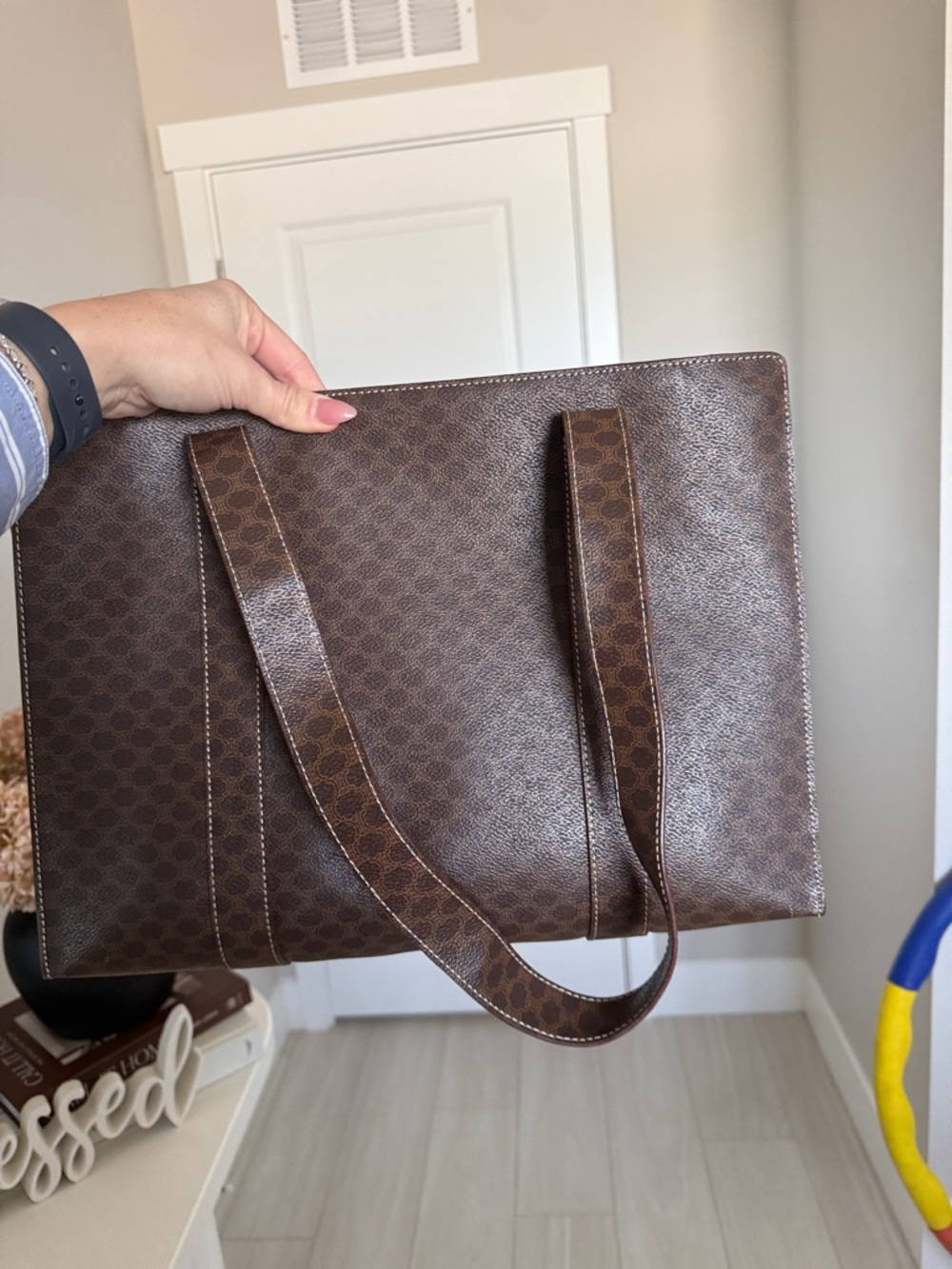 Celine Brown Monogram Tote with Tan Leather Patch - Picture 11 of 15